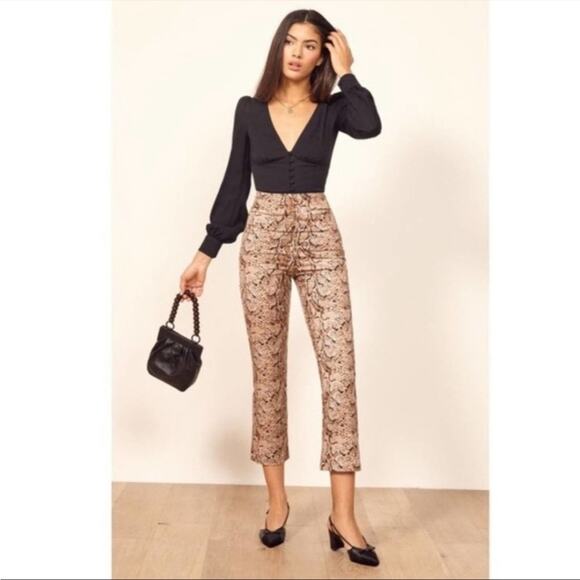 Reformation high rise snake print pant Marlon cropped python fall winter NWOT - Picture 1 of 11